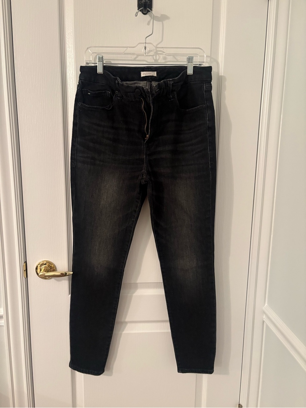 Good American Black soft super-stretch black straight jeans size 14